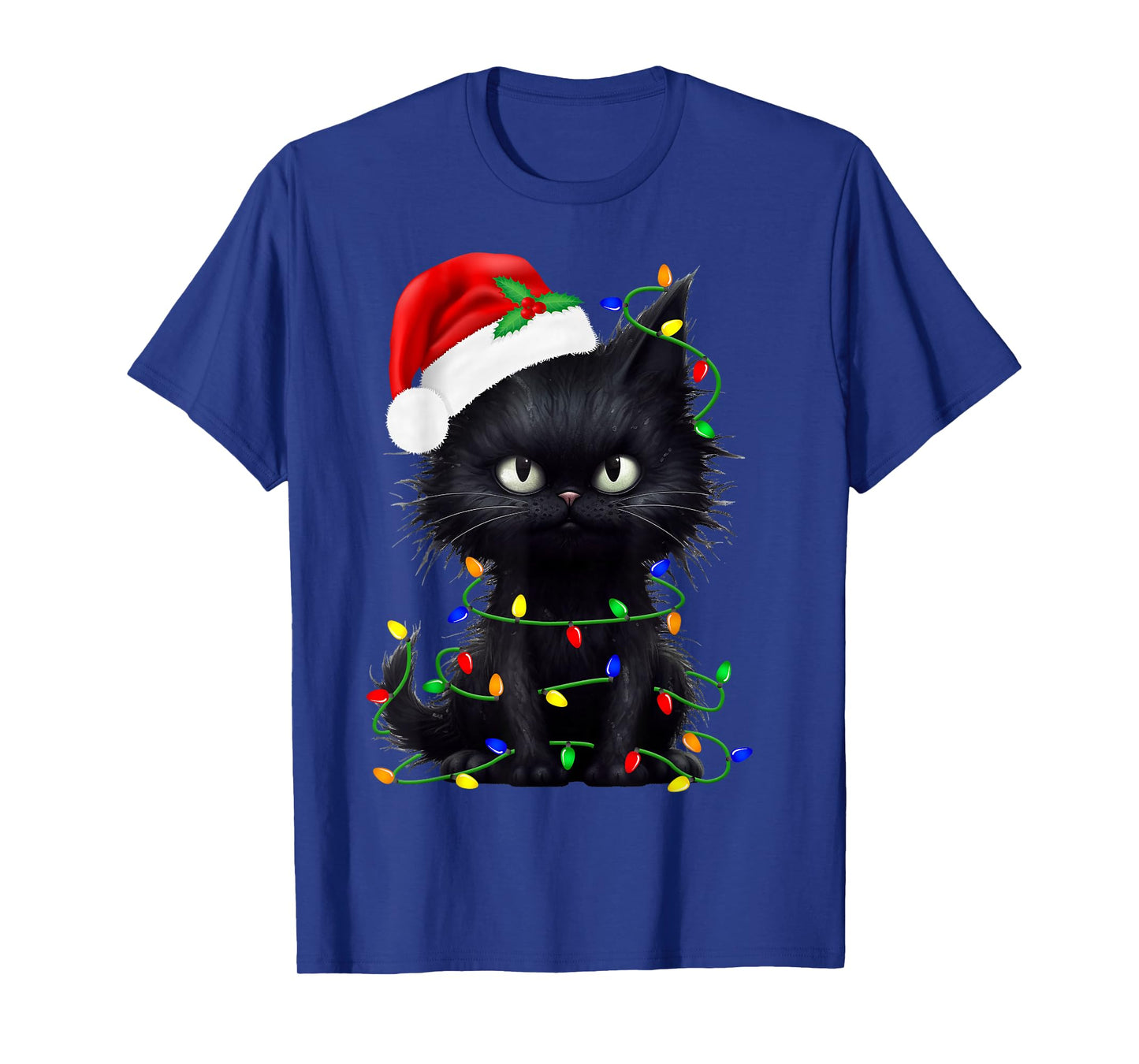 Retro Black Cat Christmas Light Funny Cat Men Women Kids T-Shirt