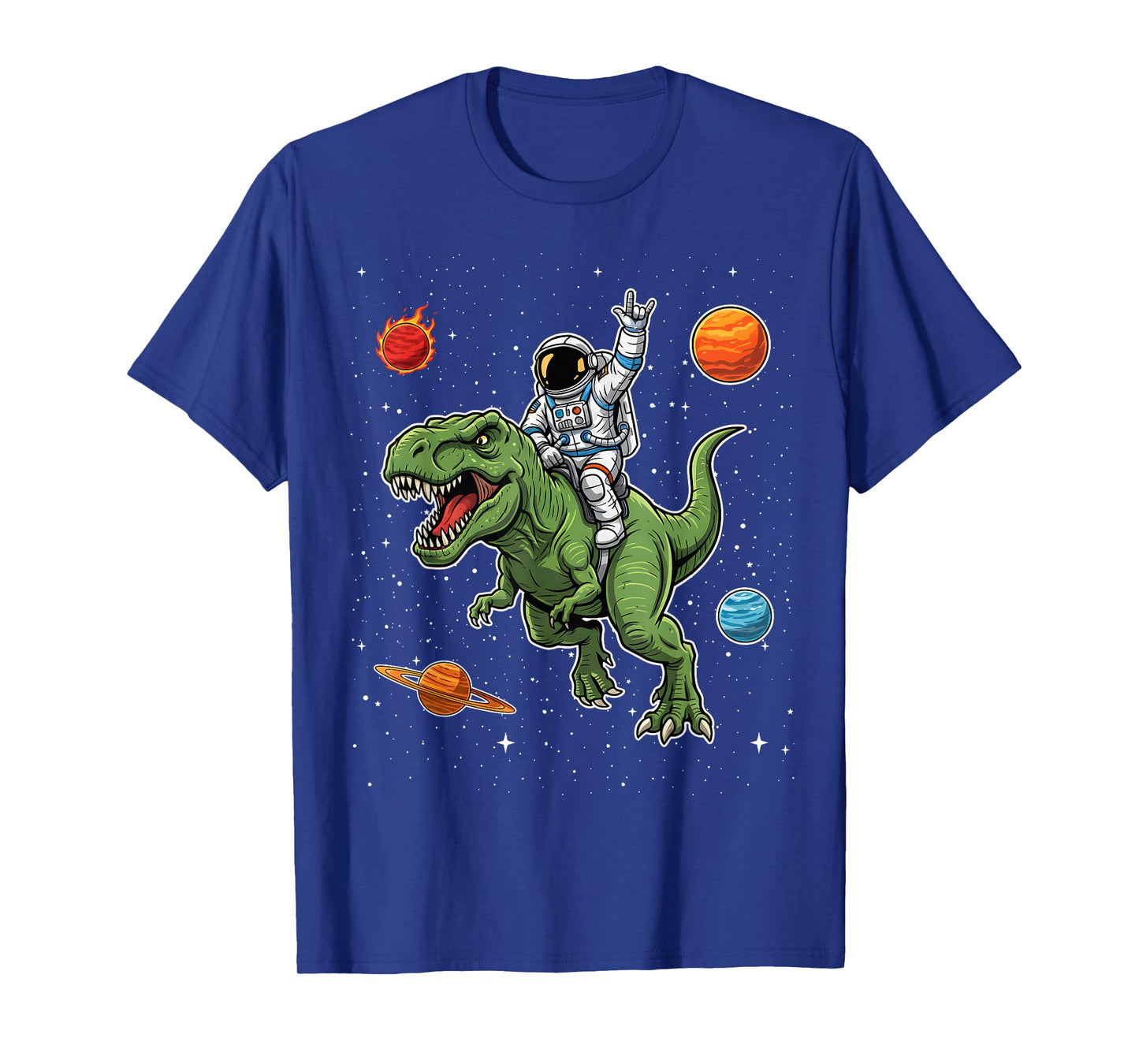 Astronaut Riding T-Rex Dinosaur in Space Funny Boys Kids Men T-Shirt