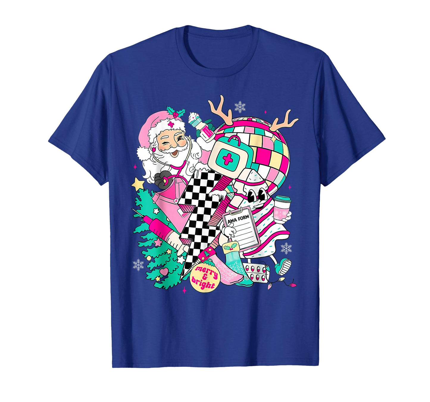 Christmas Santa Nurse Disco Ball Rn CNA ICU Med Surg PICU T-Shirt
