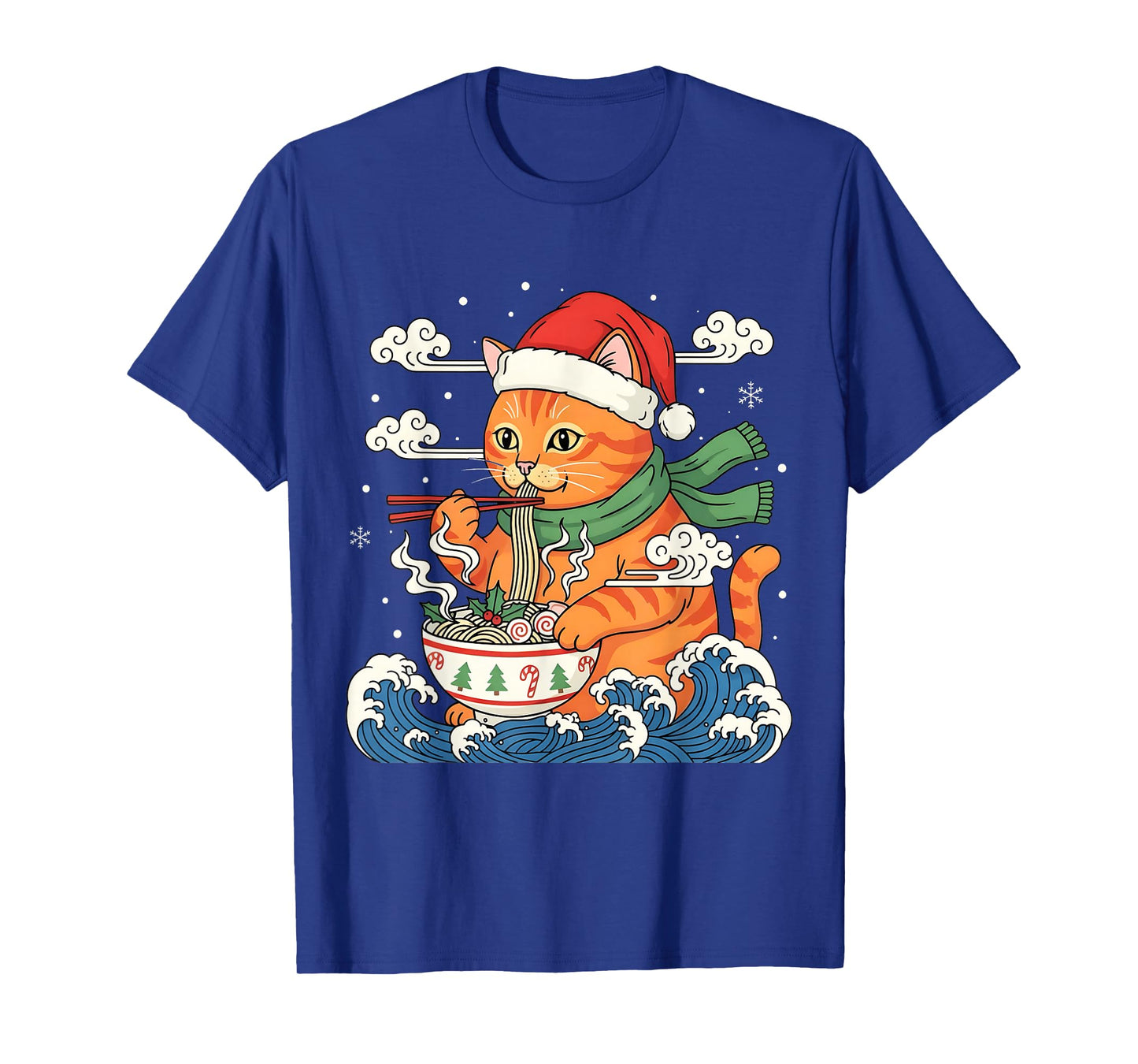 Funny Christmas Ramen Cat Eating Noodles Japanese Kawaii Cat T-Shirt