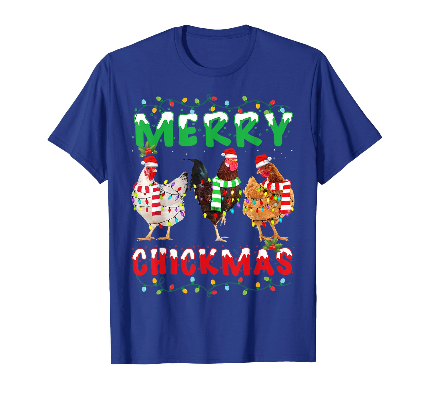 Merry Christmas Chicken Shirt Santa Hat Lights Funny Gift T-Shirt