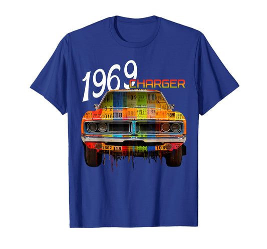 1969 69 Charger Classic Vintage Old Car USA Flag T-Shirt
