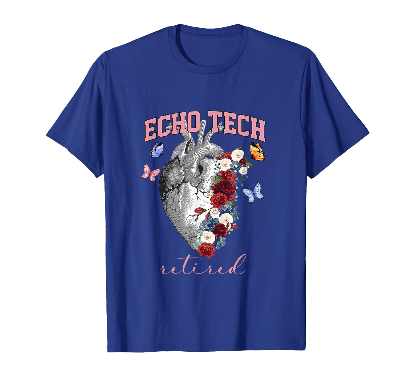 Anatomical Heart Floral Echo Tech Retired Cardiac Sonography T-Shirt