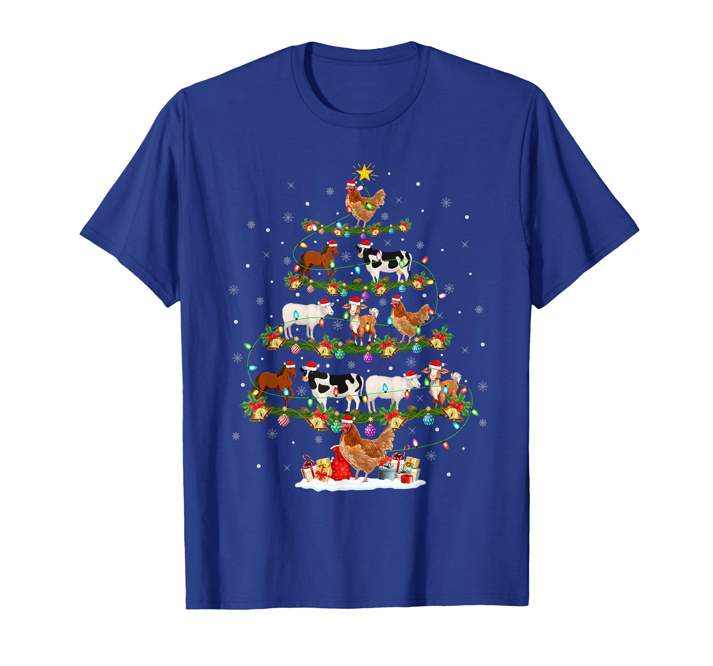Chicken Cow Goat Horse Farm Animal Farmer Christmas Tree T-Shirt
