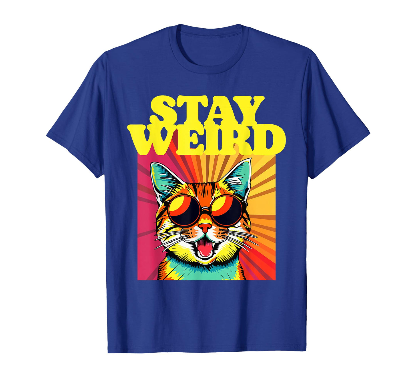 Stay Weird Awesome 80s Abstract Art Cool Cat T-Shirt