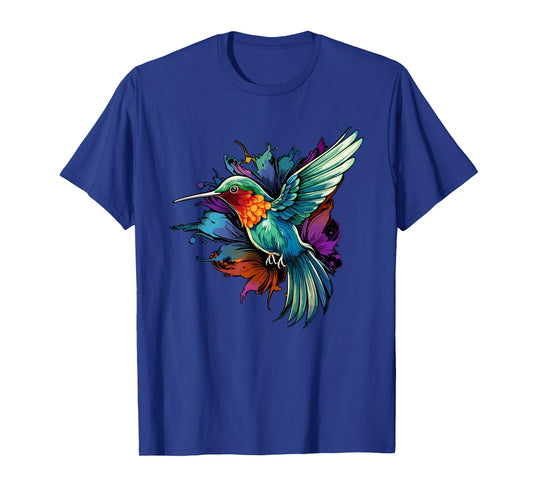 Colorful Hummingbird Art Tie-Dye Bird Watching T-Shirt