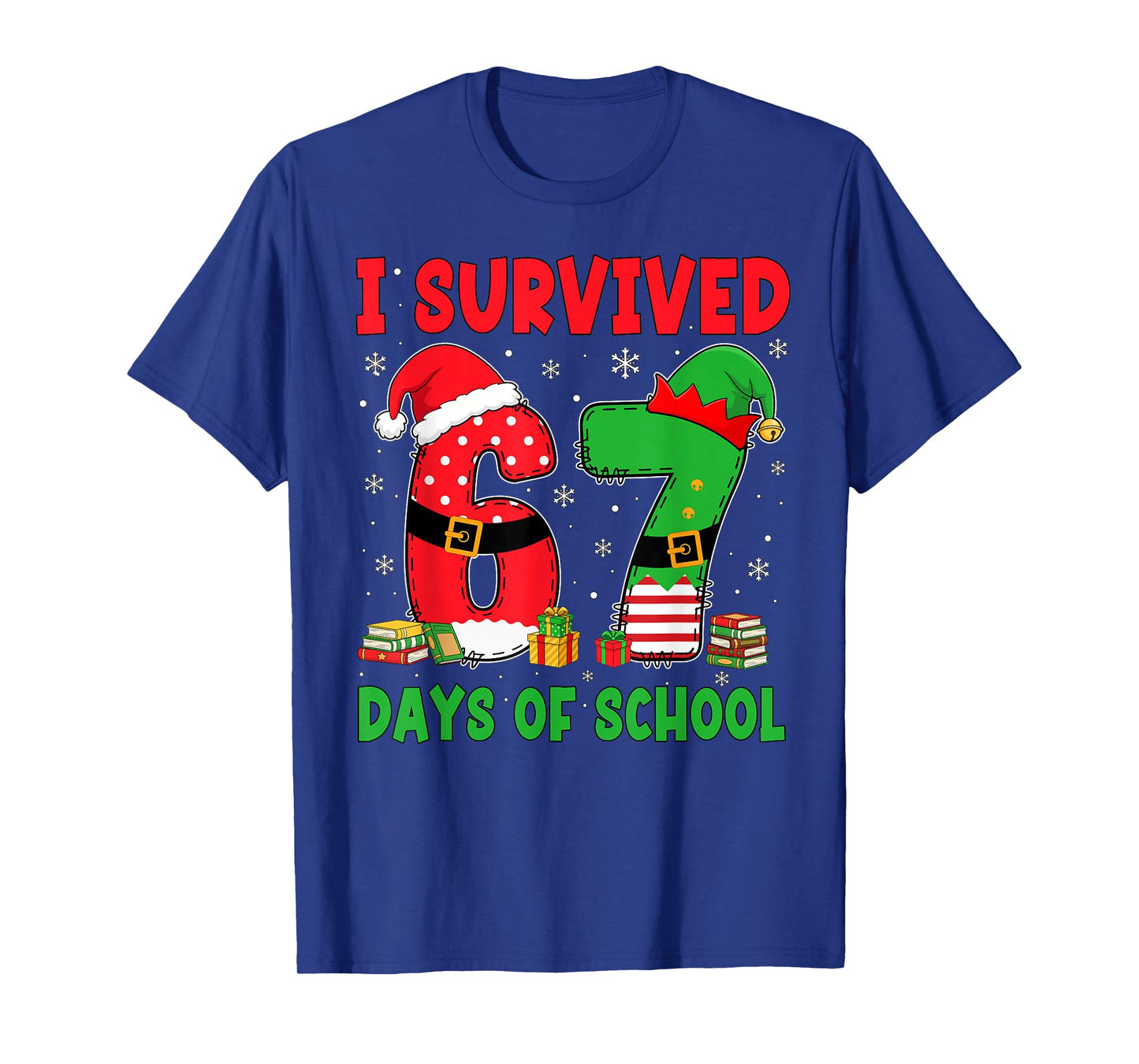 I Survived 67 Days of School Six Seven Christmas Santa Elf T-Shirt