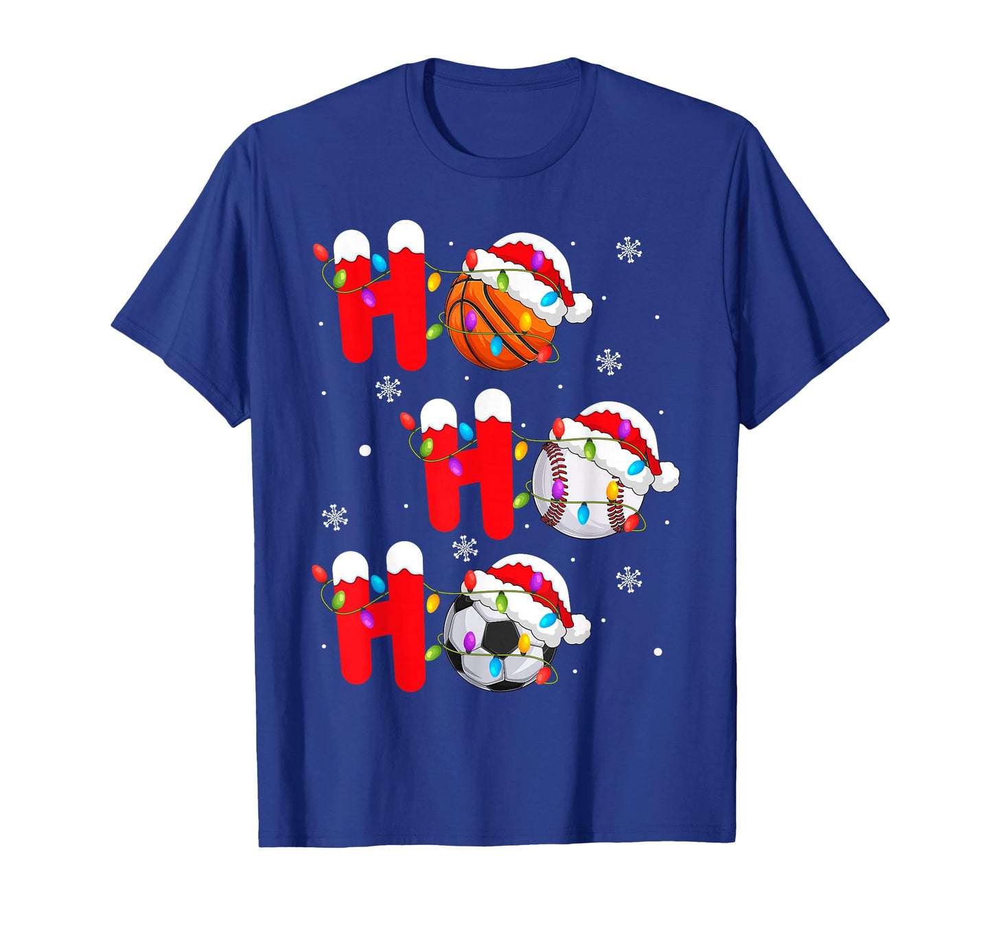 Basketball Baseball Soccer Christmas Ho Ho Ho Santa Xmas T-Shirt