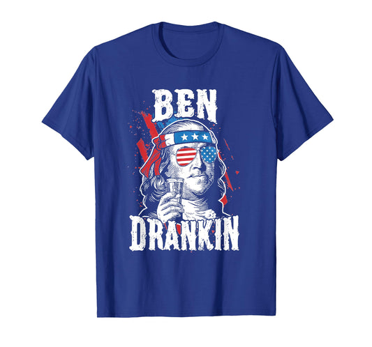 Funny Ben Drankin 4th Of July USA Flag Men Drinking Beer T-Shirt