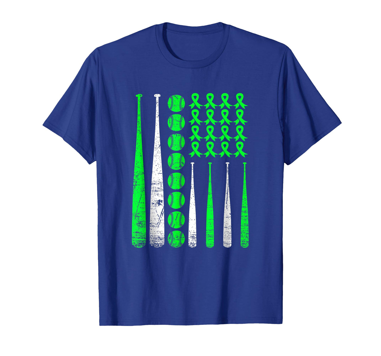 Vintage Baseball Mental Health Day American USA Flag Awarene T-Shirt