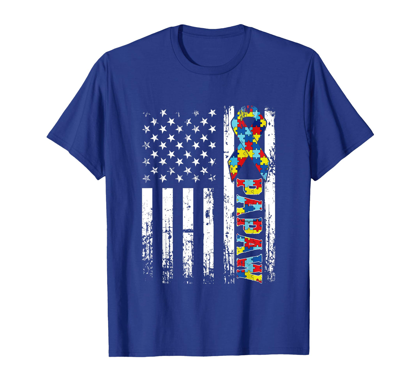Retro American Flag Autism Papaw Awareness Autistic T-Shirt