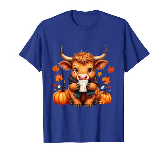 Cute Highland Cow Autumn Pumpkin Fall Coffee Pumpkin Spice T-Shirt