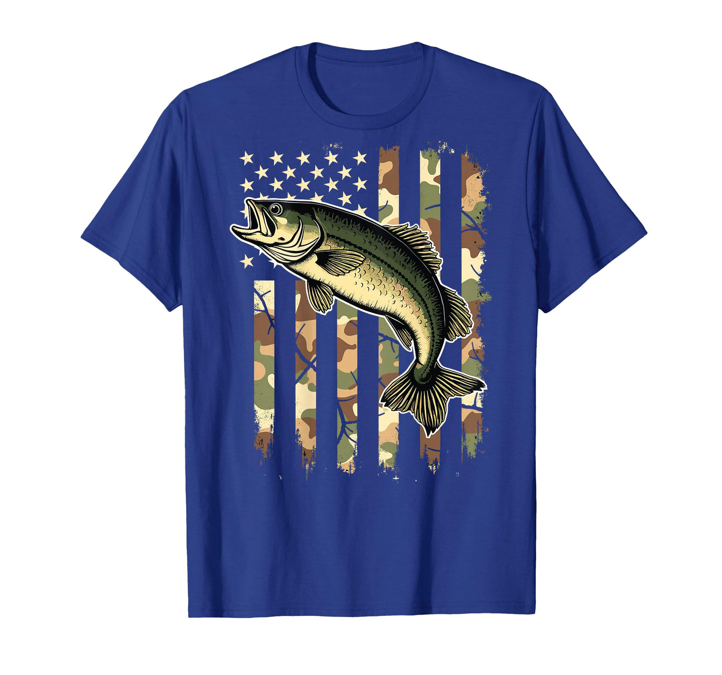 Fishing (on Back) Camouflage USA American Flag Fisherman T-Shirt