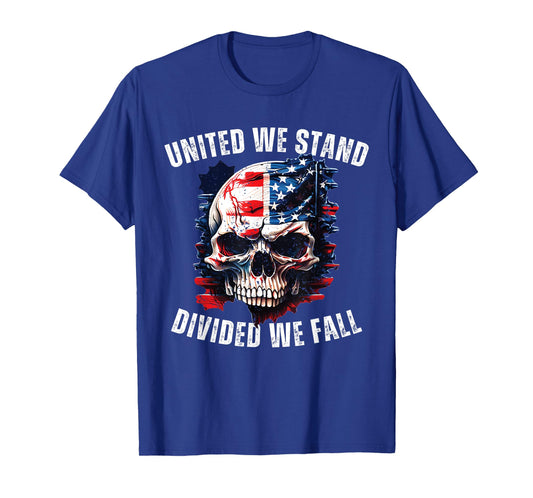 United We Stand Divided We Fall American US Flag Skull T-Shirt