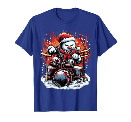 Christmas Rockin' Drums Snowman Drummer Firestorm Graphic T-Shirt