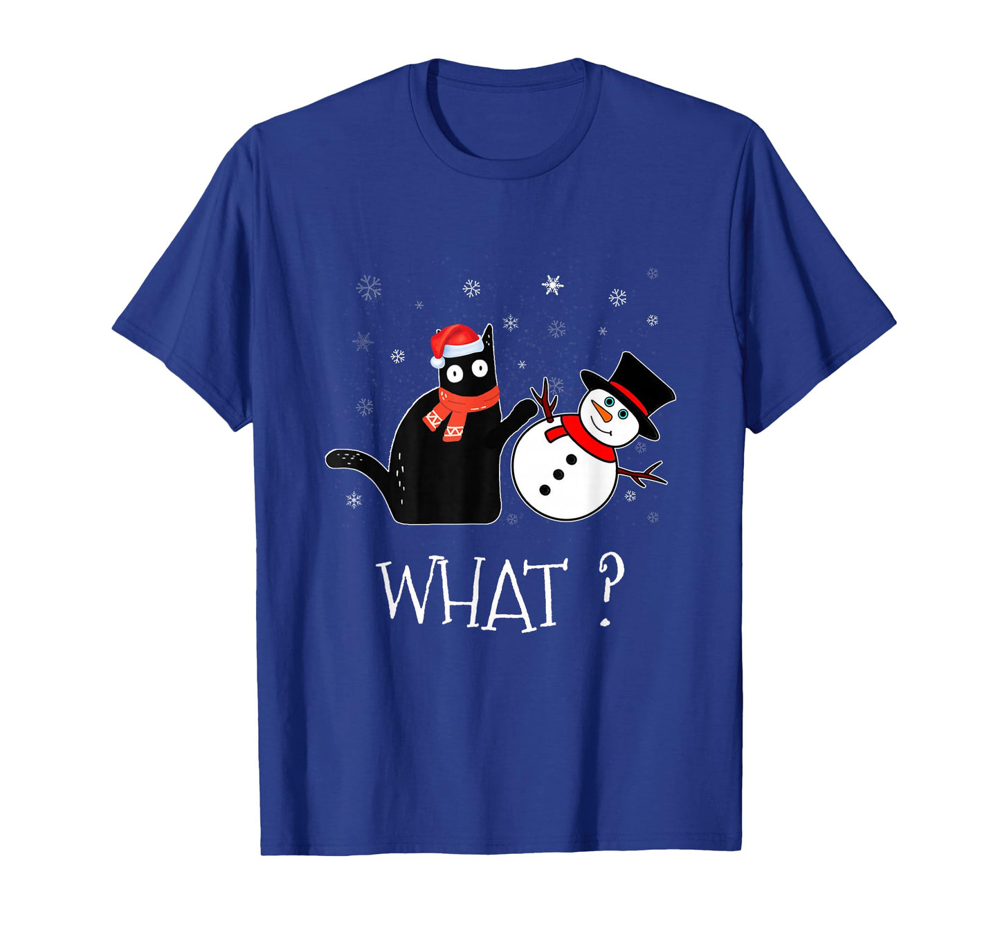 Funny Black cat Pushing Snowman Christmas Winter Costume T-Shirt