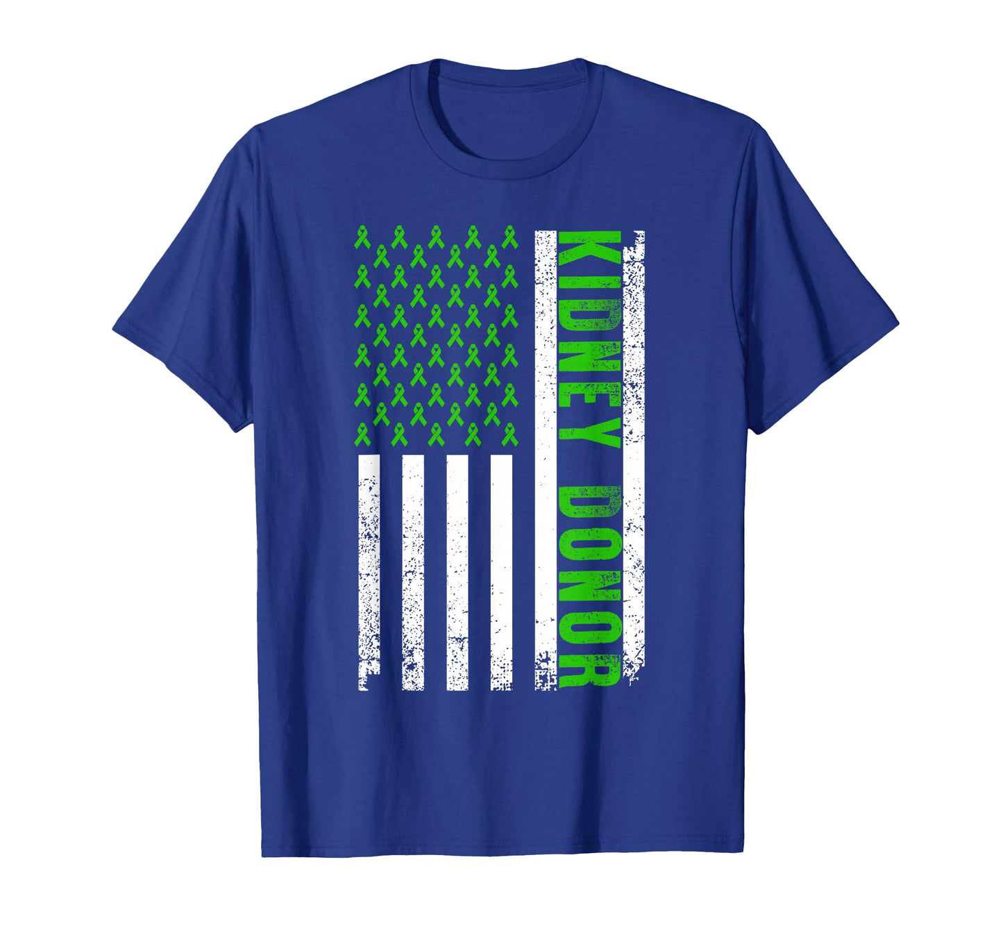 Cute Kidney Donor US Flag Art Kidney Transplant Green Ribbon T-Shirt