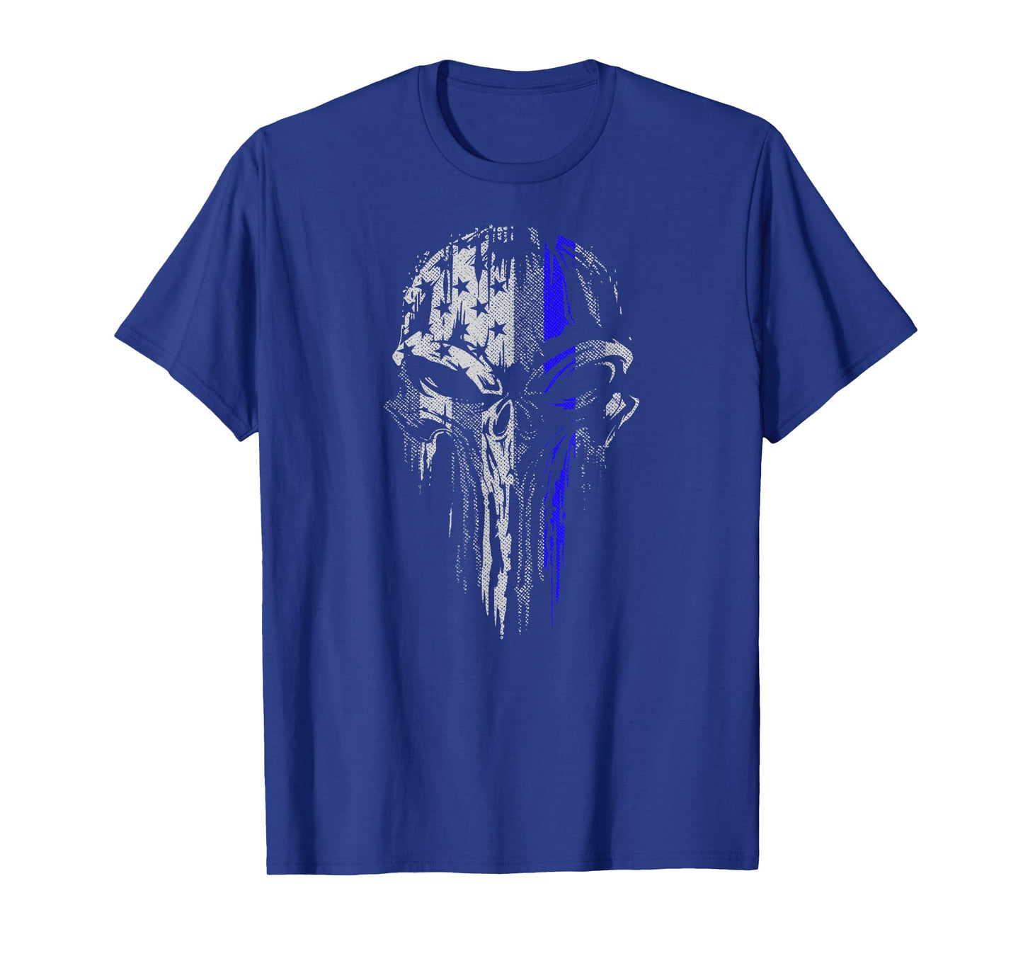 Thin Blue Line Shirts Men - USA Flag Skull Police T-Shirt