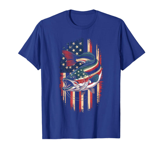 Fishing 4th Of July Men USA American Flag Boys Patriotic T-Shirt