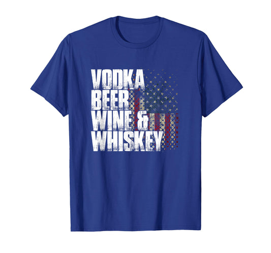 Vodka Beer Wine & Whiskey Shirt | Funny Patriotic US Flag