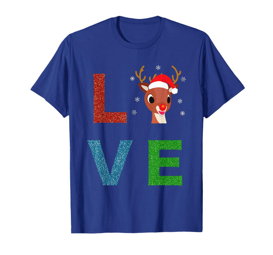 Rudolph Red Nosed Reindeer, Sparkly LOVE Kids T-Shirt
