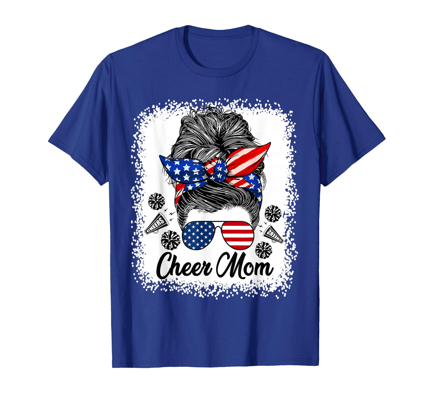 Cheer Mom Messy Bun USA Flag Glasses 4th of July Patriotic T-Shirt