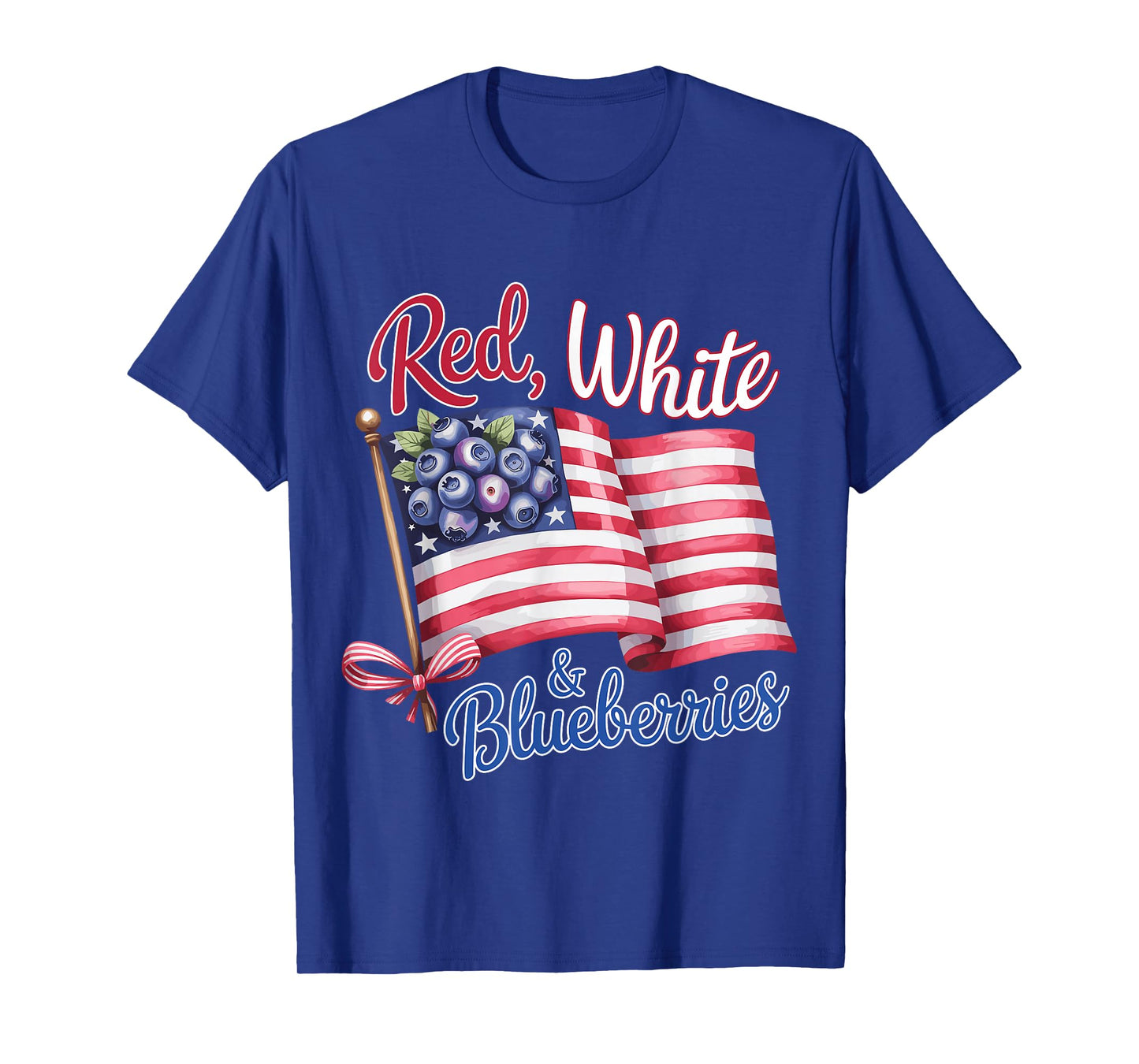 Red White & Blueberries Patriotic Coquette Bow American Flag T-Shirt