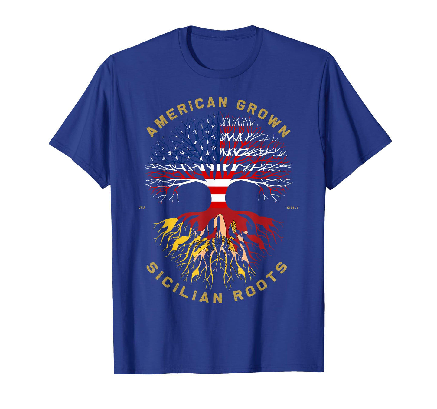 American Grown with Sicilian Roots Tree USA Flag Gifts Idea T-Shirt