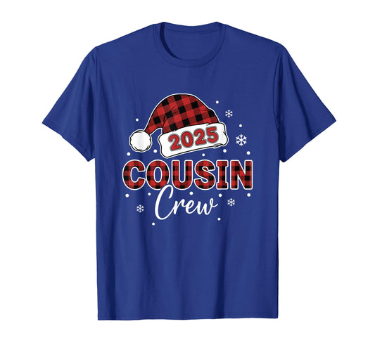 Christmas Buffalo Plaid 2025 Cousin Crew Santa Hat Xmas T-Shirt