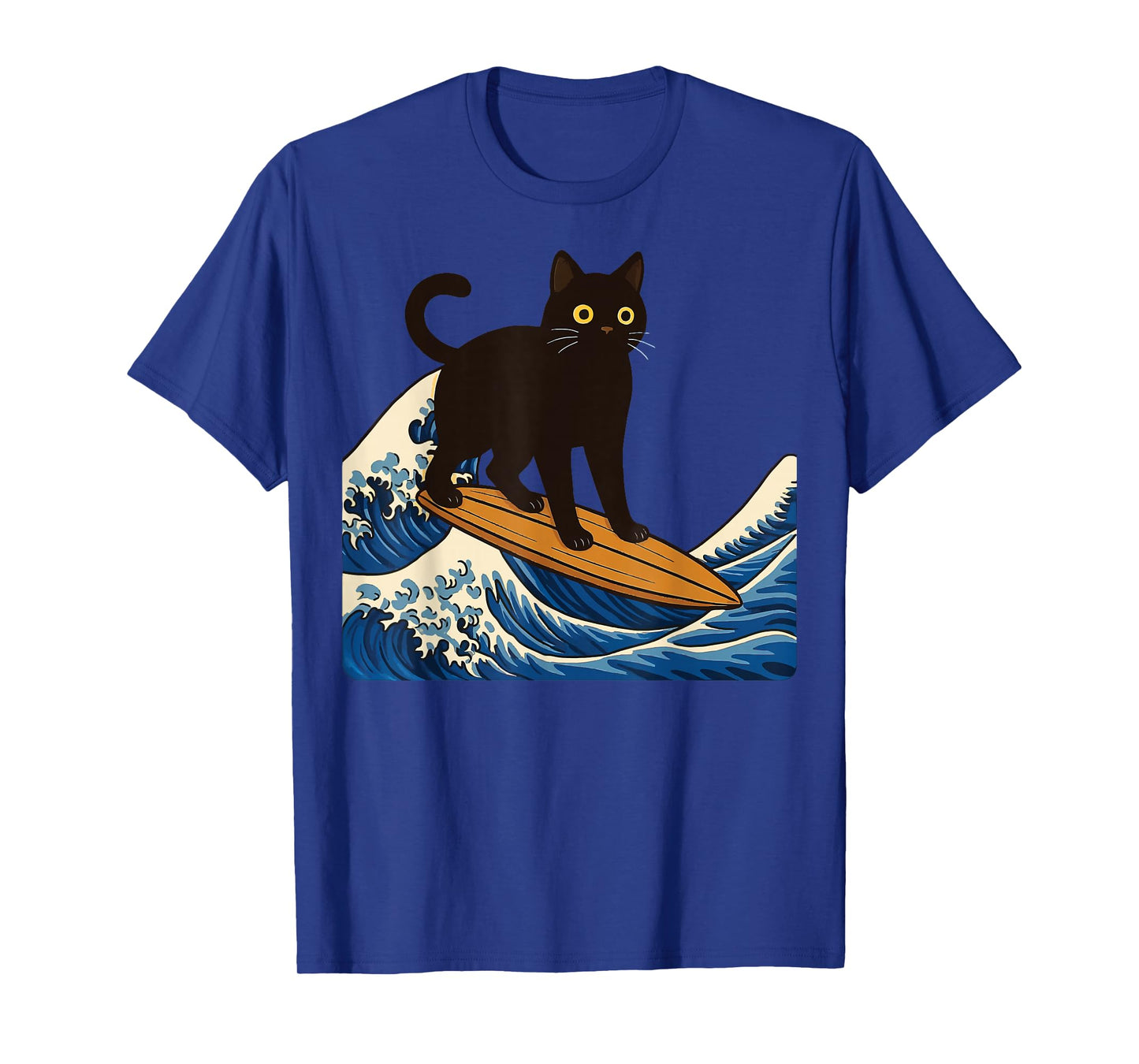 Black Cat Surfing Japanese Wave Japan T-Shirt