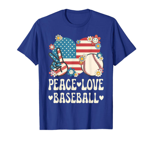 Peace Love Baseball Lover American Flag Patriotic Baseball T-Shirt