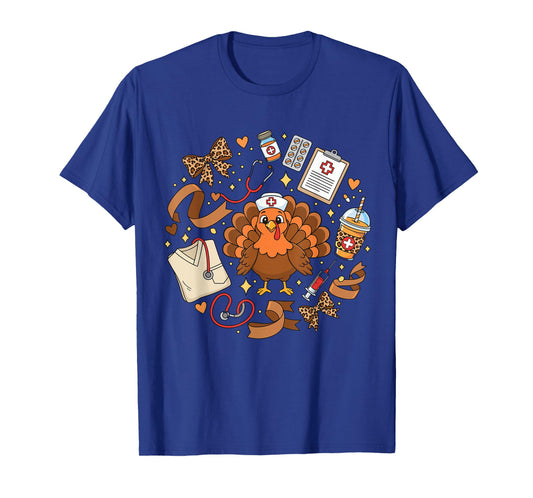Thanksgiving Nurse Turkey Fall Medical Stethoscope Scrub T-Shirt