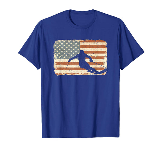 Skiing American Flag patriotic vintage skiier shirt ski Women Kids Men T-Shirt