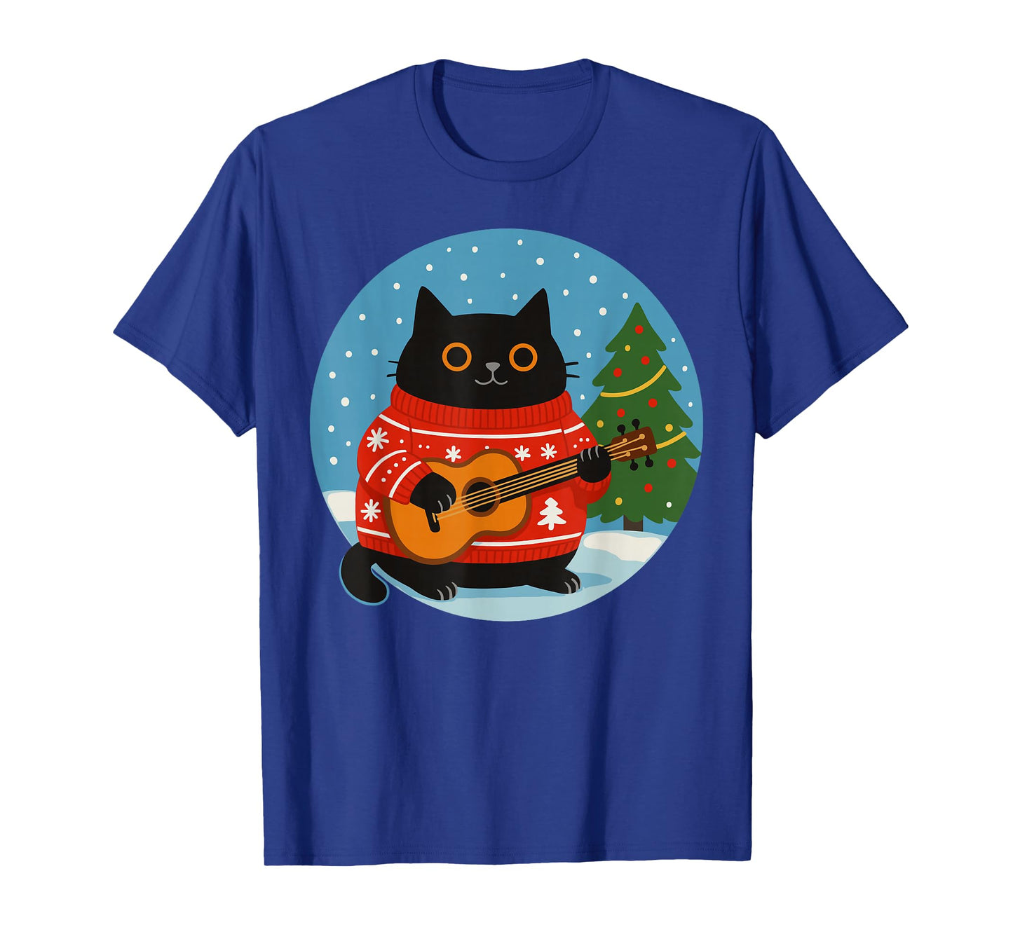 Meowy Christmas Guitar Player Men Women Kids Cat Christmas T-Shirt