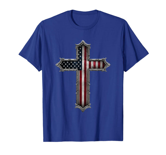 Cross USA Flag Christian Religious US America Faith Graphic T-Shirt