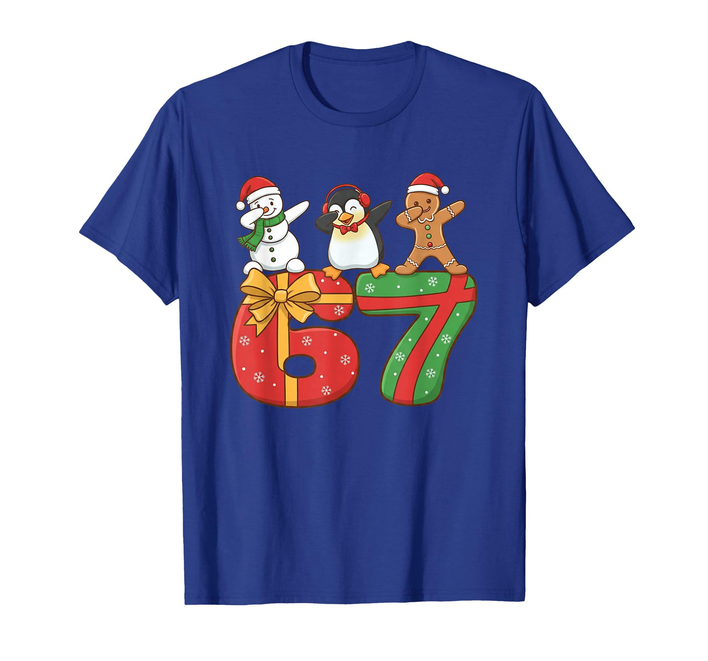 67 Christmas Dabbing Snowman Penguin Gingerbread 6 7 Meme T-Shirt