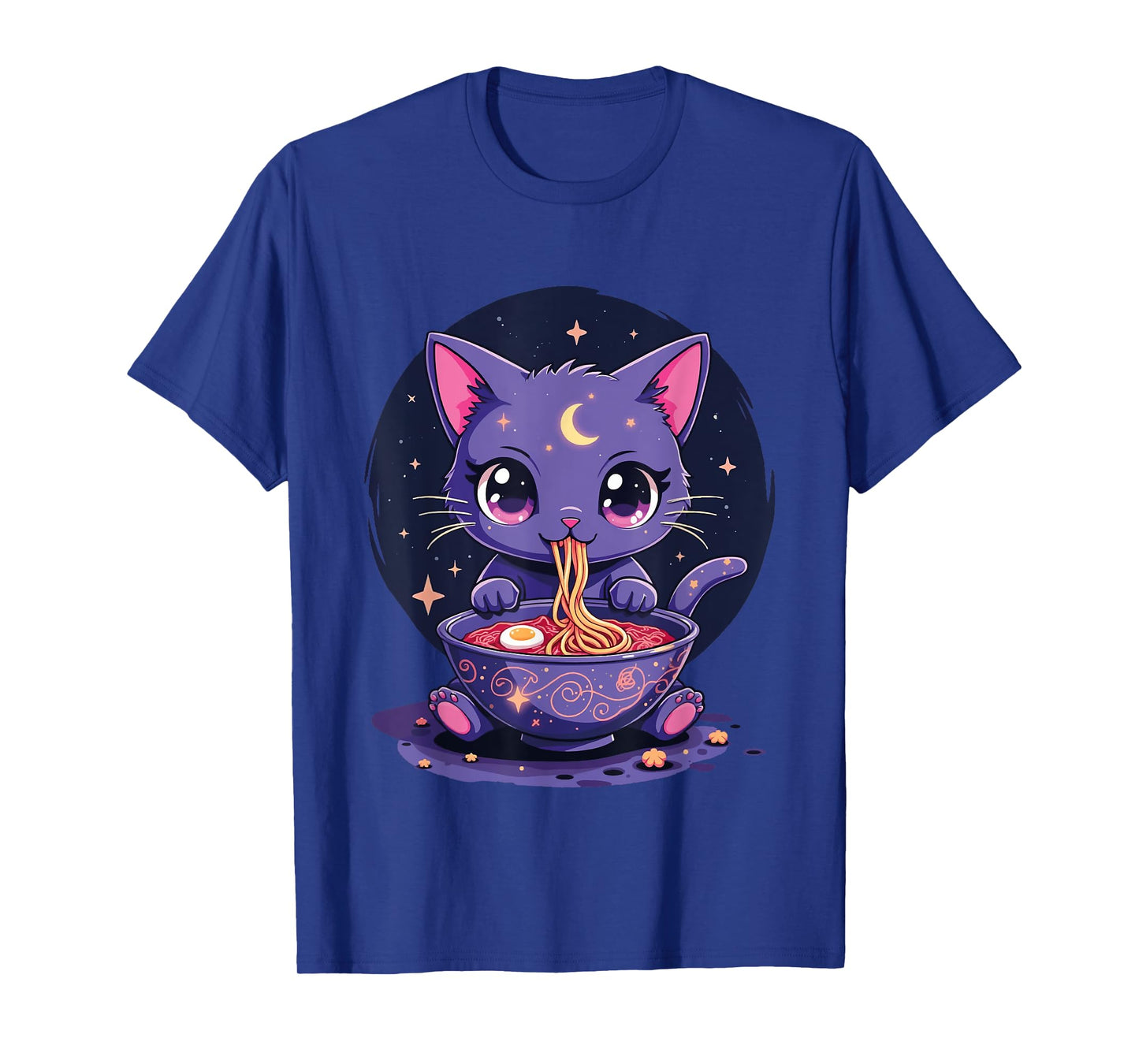 Kawaii Pastel Goth Aesthetic Creepy Cat Eating Ramen Noodles T-Shirt