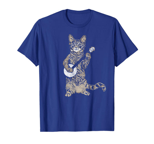 Banjo Cat - Funny Retro Style Bluegrass & Tabby Cat Lover T-Shirt
