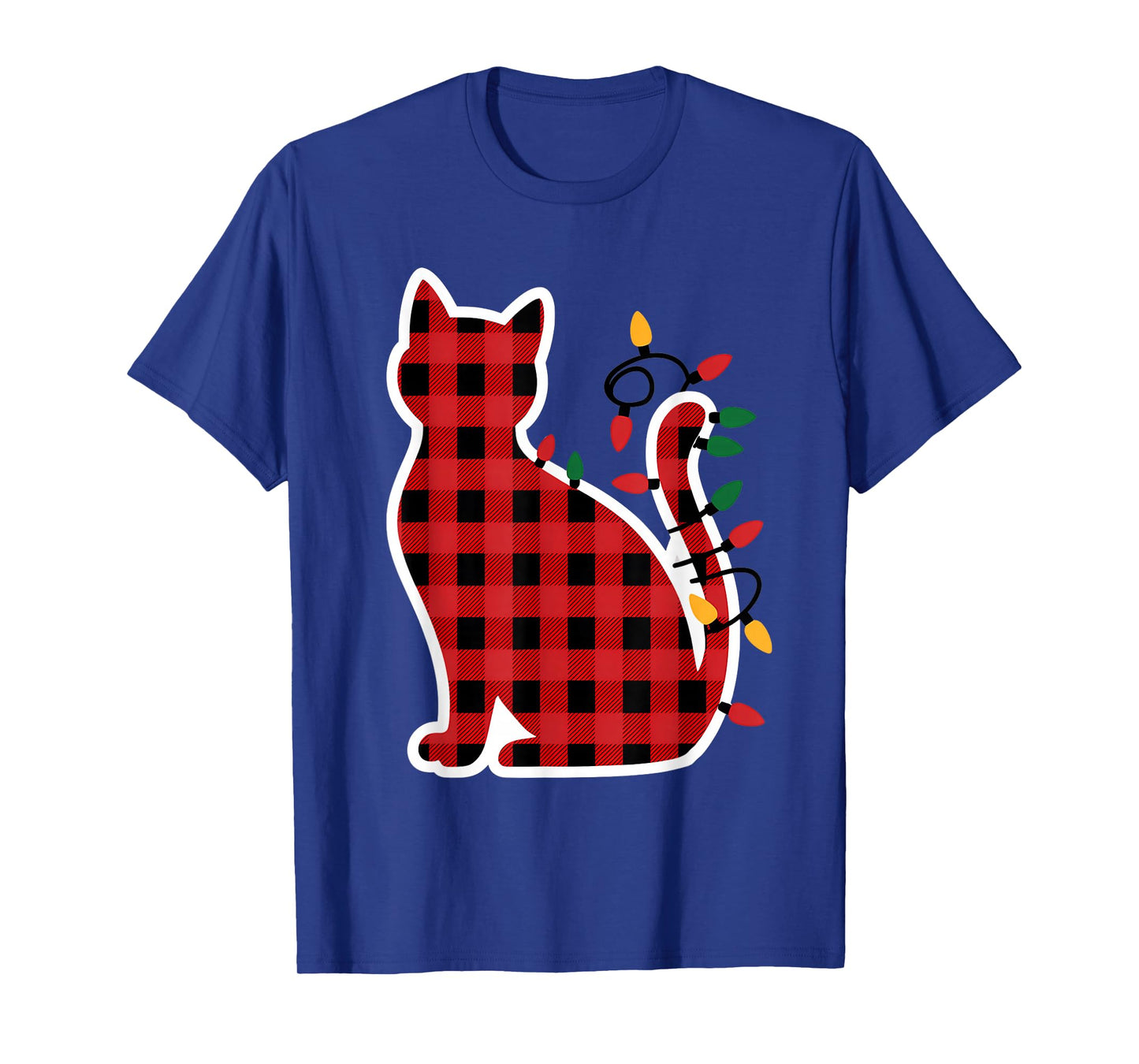 Red and Black Buffalo Plaid Cat Christmas Lights Men Women T-Shirt