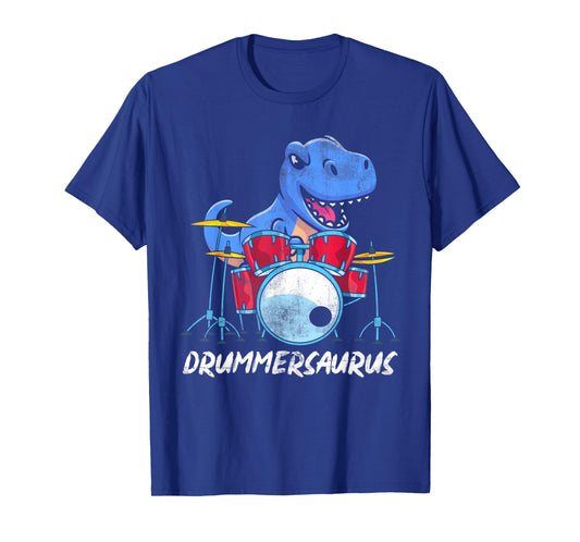 Musical Instrument Drummer Gift Idea Funny Drummer Boys Gift T Rex Percussion Drummersaurus Drums T-Shirt, Black
