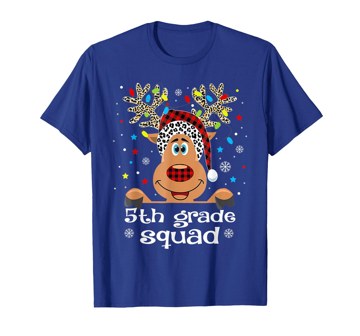5th Grade Squad Plaid Reindeer Santa Hat Teacher Christmas T-Shirt