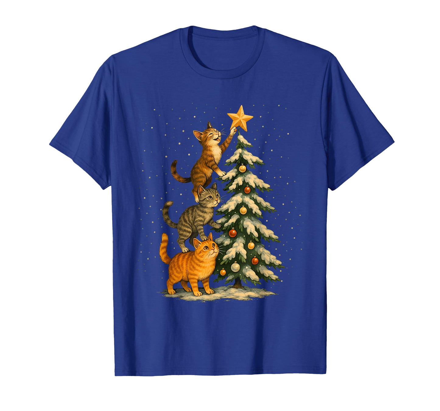 Cute and Funny Cats Putting Star on Tree Christmas Cat T-Shirt