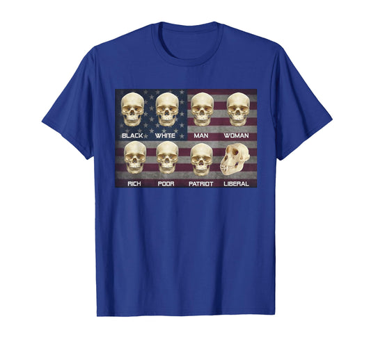 Black White Patriot Liberal Skulls T-Shirt