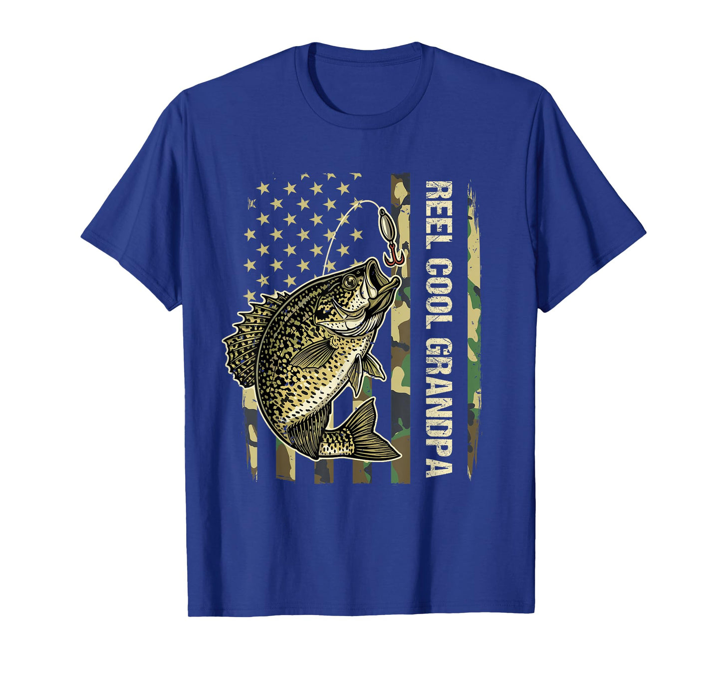 Reel Cool Grandpa Crappie Fishing Camo American Flag T-Shirt