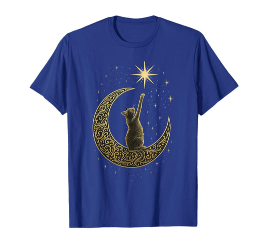 Cute Cat Crescent Moon Stars T-Shirt
