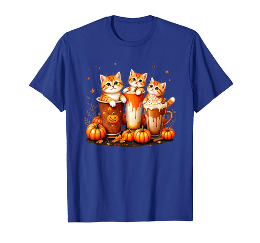 Cute Autumn Cats Coffee Kittens Pumpkin Spice Latte Vibes T-Shirt