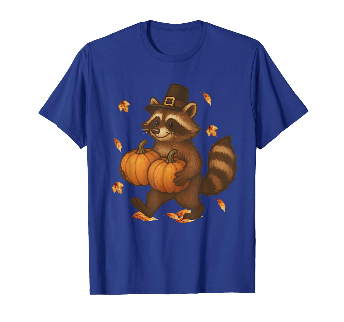 Cute Thanksgiving Raccoon with Pumpkins Pilgrim Fall Leaves T-Shirt