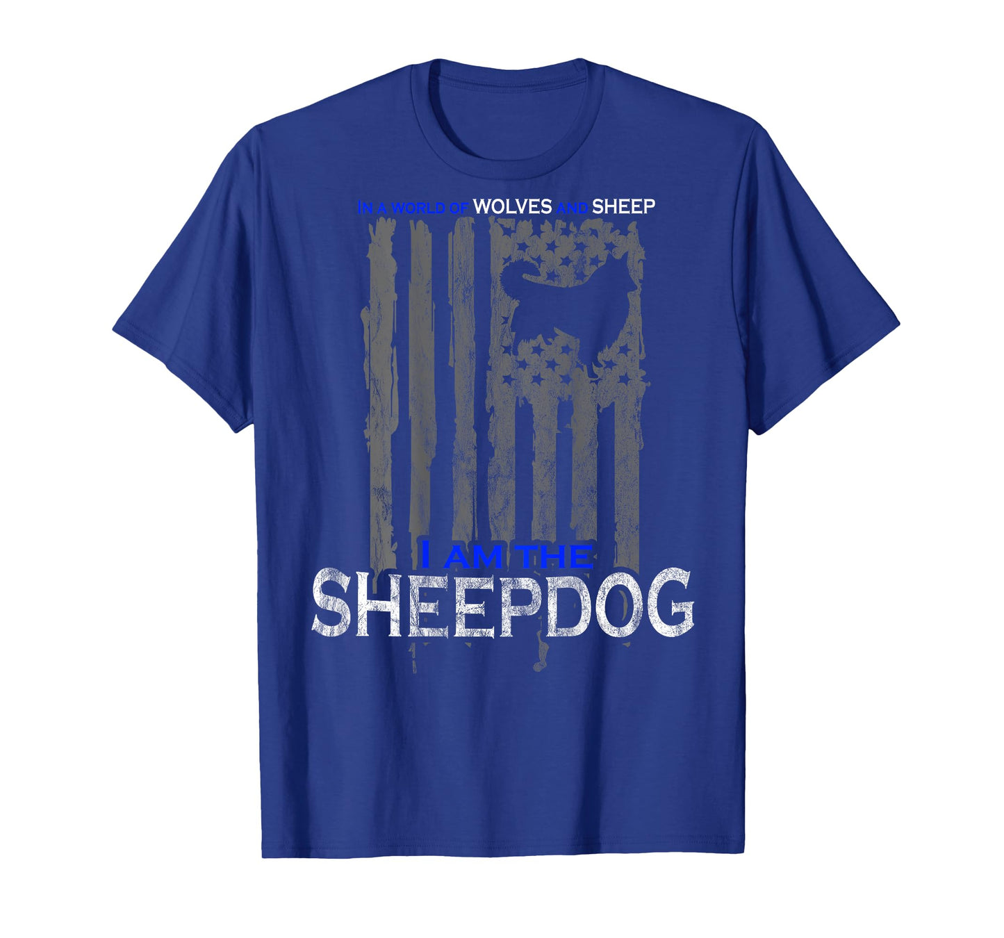 Patriotic Sheepdog, Wolves, and Sheep American Flag Women Men T-Shirt