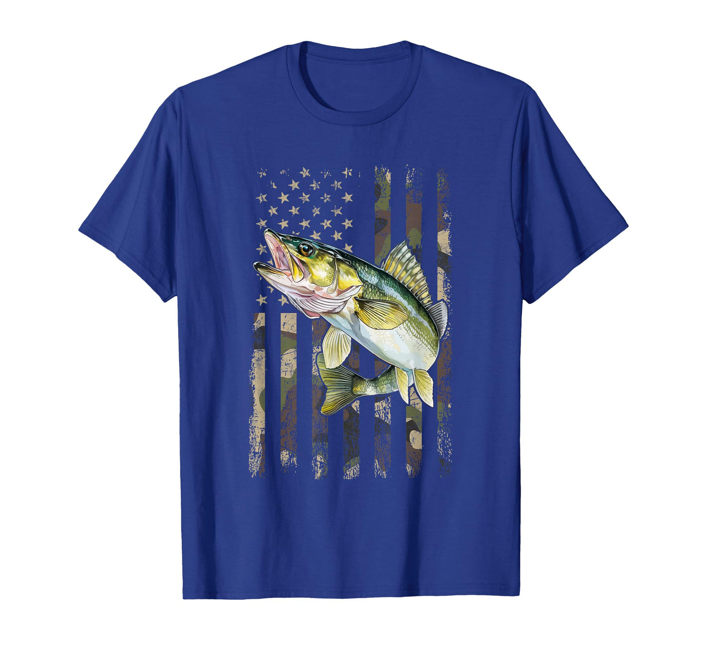 Walleye Camo American Flag, Fishing Walleye T-Shirt