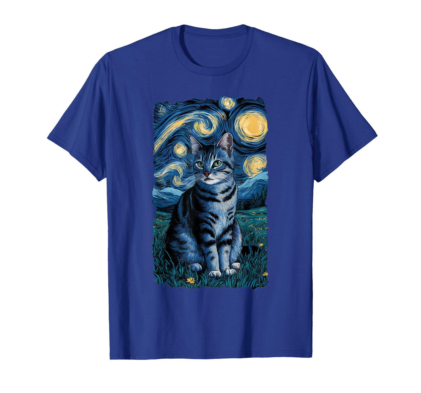 Van Gogh Cat Gifts Tabby Cat Owners Cat Lady Black Men Cat T-Shirt